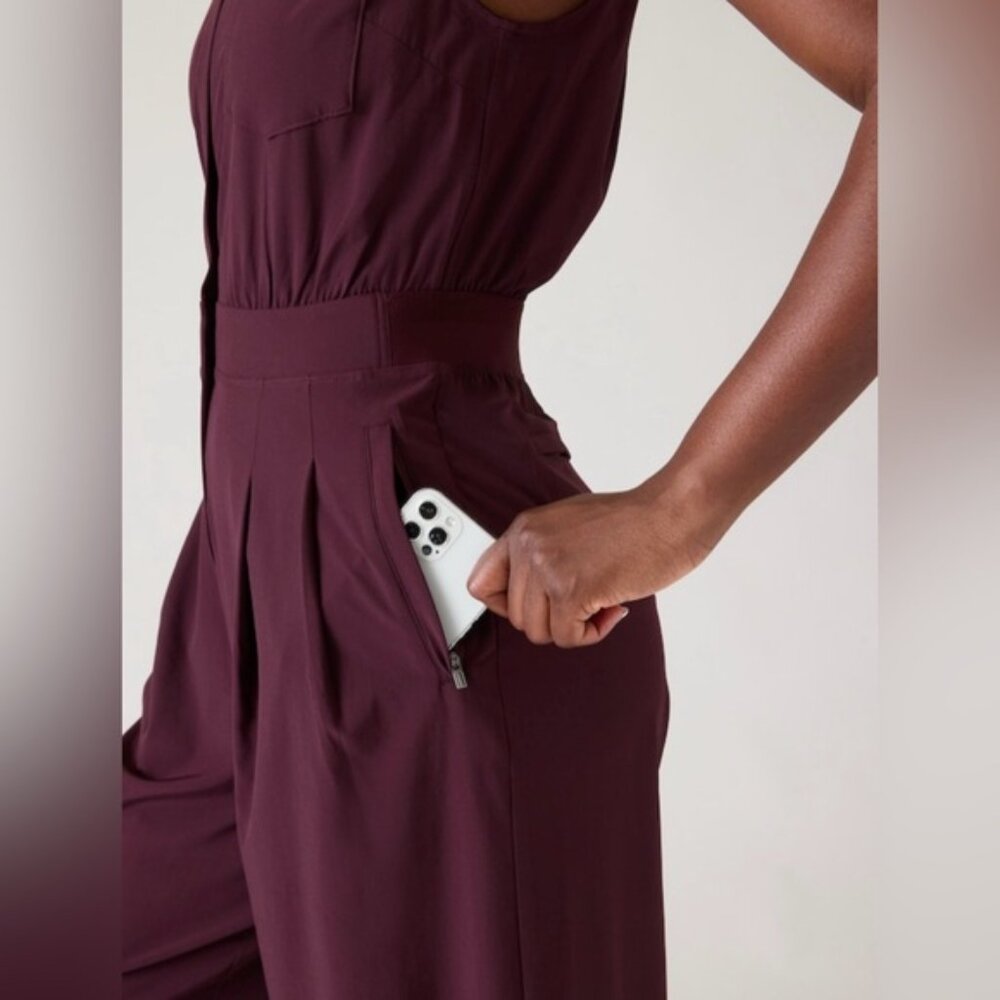 Athleta Brooklyn Heights Wide Leg Jumpsuit // Spiced Cabernet - Picture 2 of 11